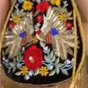 Ramla Floral Embroidered Clutch with Gold Accents MSRP $380-$495